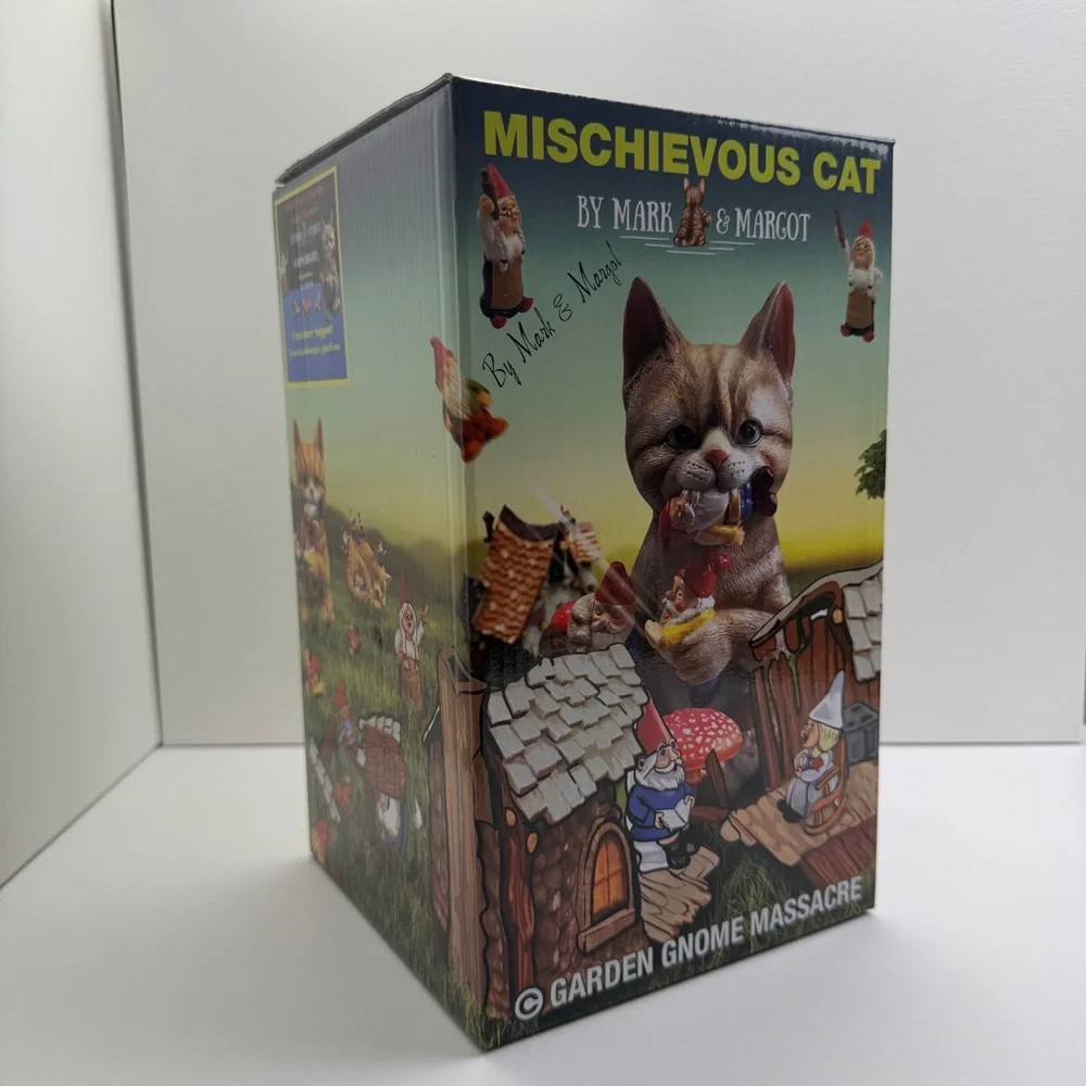 Mischievous Cat Garden Gnome Massacre Statue - Brown